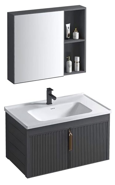 Rea Astor, set de mobilier de baie cu lavoar 60cm, gri mat, REA-M0004