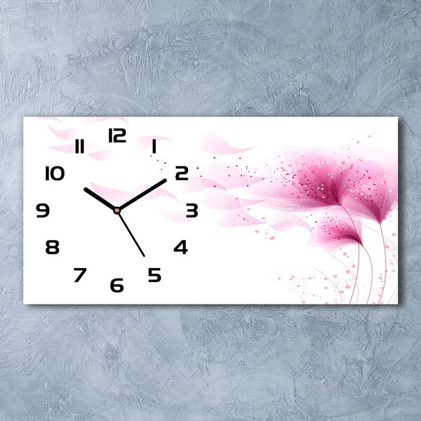 Ceas de perete modern din sticla floare roz