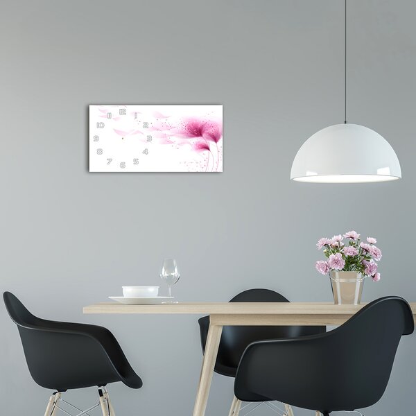 Ceas de perete modern din sticla floare roz
