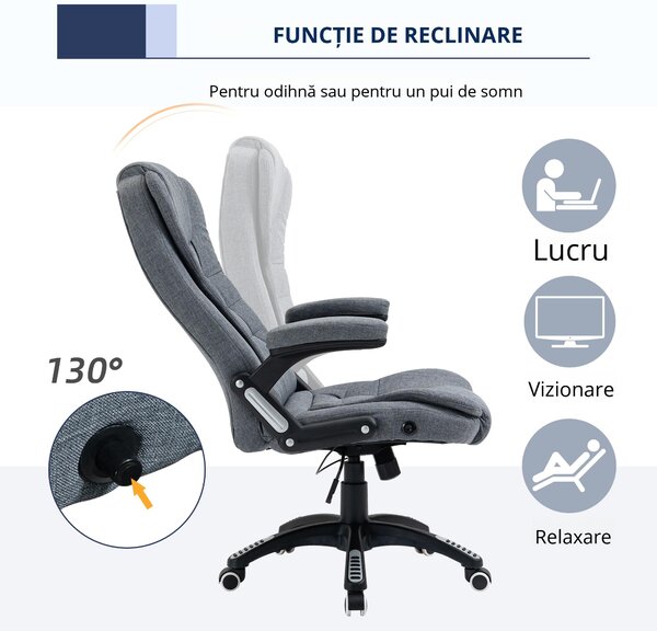 Vinsetto Scaun de Birou Ergonomic, Gri, Înclinabil, Înălțime Ajustabilă, 67x72x110-120cm, Confort Superior | Aosom Romania