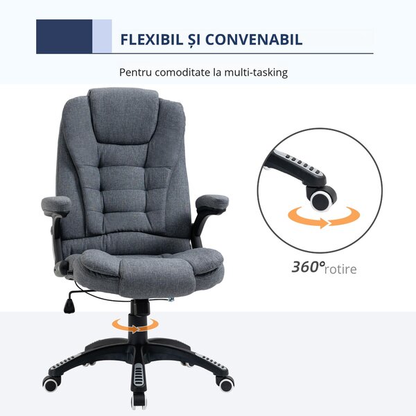 Vinsetto Scaun de Birou Ergonomic, Gri, Înclinabil, Înălțime Ajustabilă, 67x72x110-120cm, Confort Superior | Aosom Romania