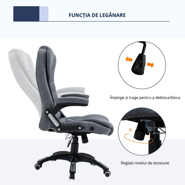 Vinsetto Scaun de Birou Ergonomic, Gri, Înclinabil, Înălțime Ajustabilă, 67x72x110-120cm, Confort Superior | Aosom Romania