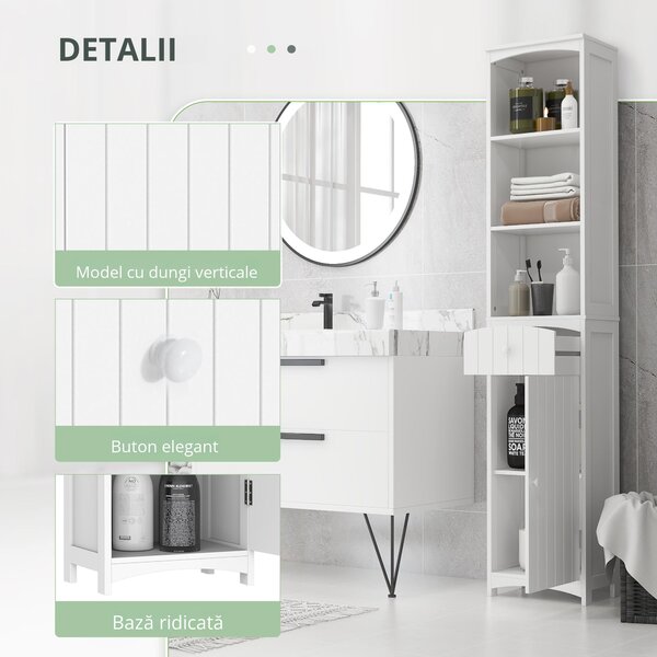 HOMCOM Dulap Înalt de Baie cu 3 Rafturi din MDF, 34x24x170 cm, Alb | Aosom Romania