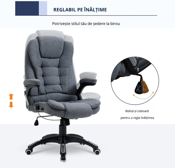 Vinsetto Scaun de Birou Ergonomic, Gri, Înclinabil, Înălțime Ajustabilă, 67x72x110-120cm, Confort Superior | Aosom Romania