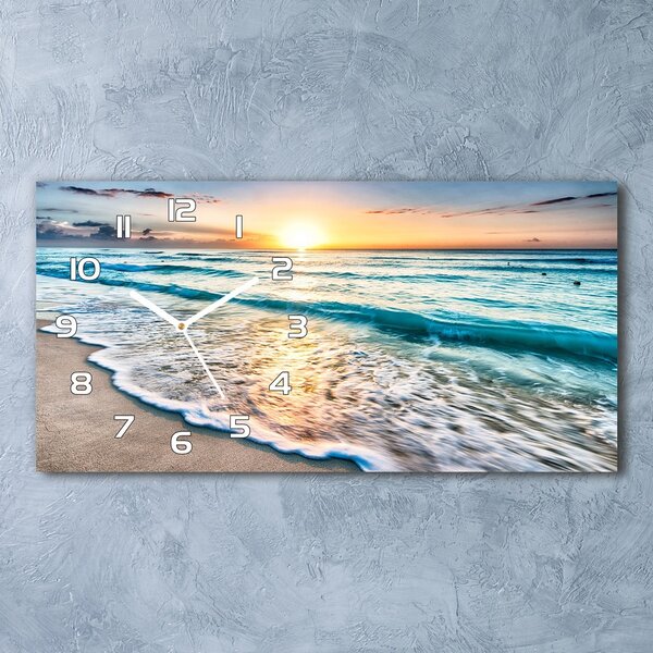Ceas de perete orizontal din sticlă Sunset Beach