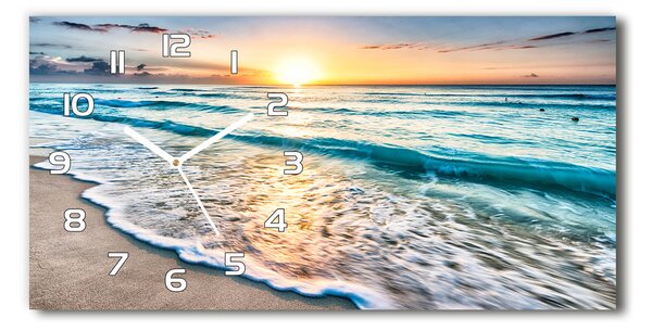 Ceas de perete orizontal din sticlă Sunset Beach