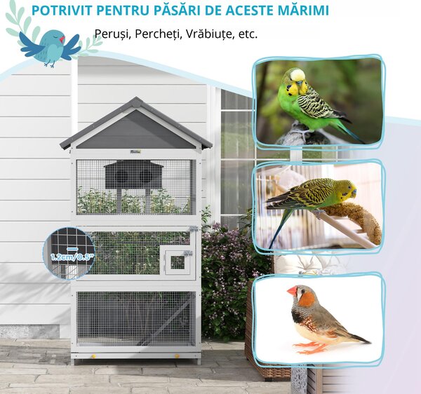 PawHut Colivie pentru Psari, Voliera de Exterior din Lemn pentru Pasari cu Suporturi, Colivie, Scara, Tavita Glisanta pentru Cinteze, Papagali