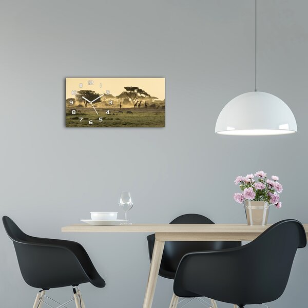Ceas de perete modern din sticla Girafele pe savana