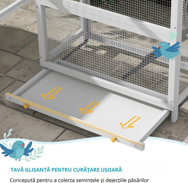 PawHut Colivie pentru Psari, Voliera de Exterior din Lemn pentru Pasari cu Suporturi, Colivie, Scara, Tavita Glisanta pentru Cinteze, Papagali