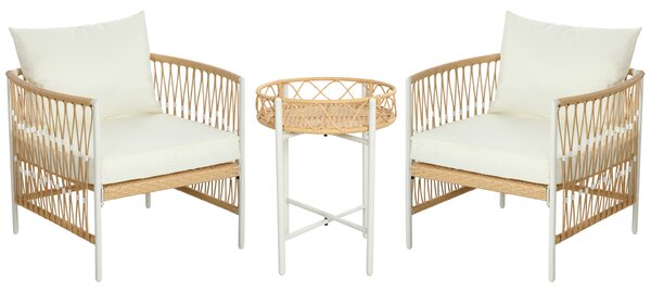 Outsunny Mobilier din 3 Piese pentru Terasă, Set din 2 Canapele și o Măsuță de Cafea pentru Exterior din Ratan, 72x66x64 cm, Crem | Aosom Romania