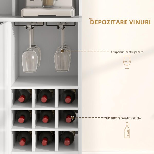 HOMCOM Dulap de Bucătărie cu Depozit de Vinuri, Bufet cu Cabină, Blat cu Microunde, Sertar, Poliță, Uși din Sticlă, 100x38x172 cm, Alb | Aosom Romania