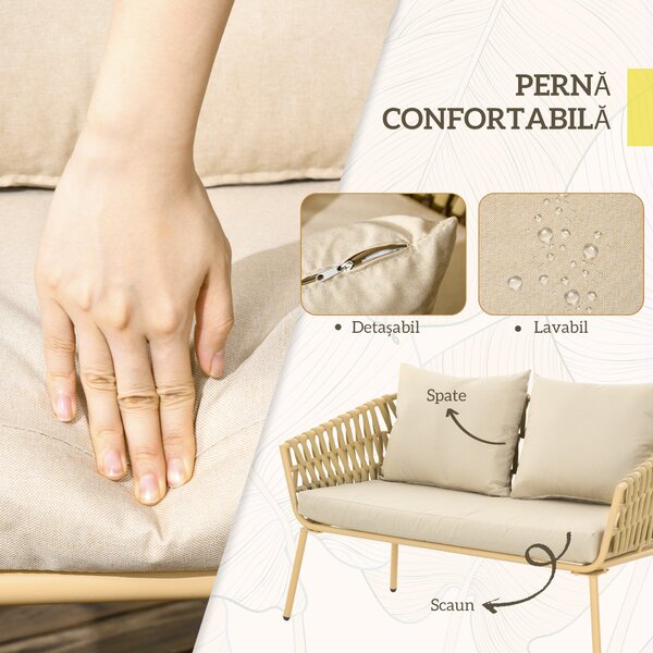 Outsunny Set de Mobilier de Gradina cu 4 Piese cu Ratan din PE | Aosom Romania