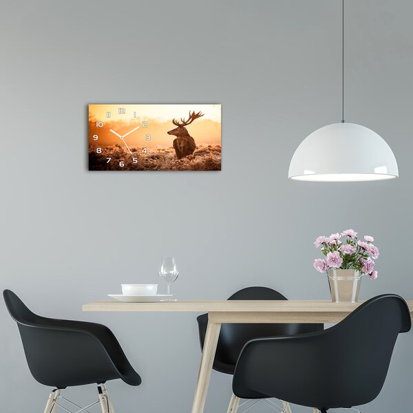 Ceas de perete orizontal din sticlă Sunrise Deer