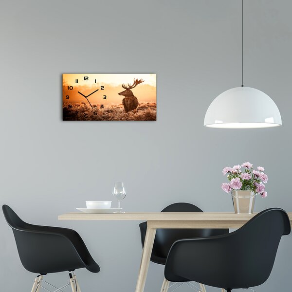 Ceas de perete orizontal din sticlă Sunrise Deer