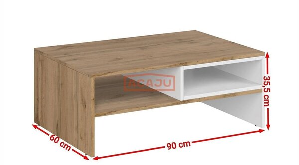 Masuta cafea Vigo, alb/stejar wotan, PAL laminat, 90x60x36 cm