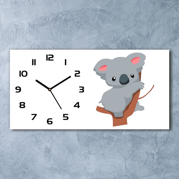 Ceas de perete orizontal din sticlă Koala într-un copac