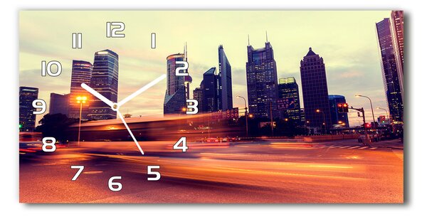 Ceas de perete modern din sticla Shanghai pe timp de noapte