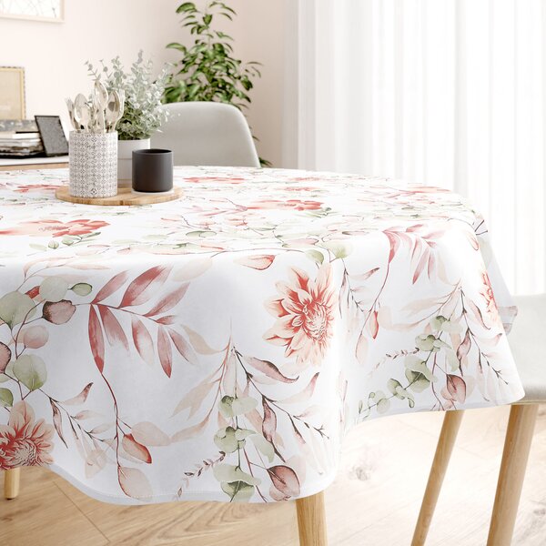 Goldea față de masă 100% bumbac deluxe - flori acuarelă - rotundă Ø 110 cm