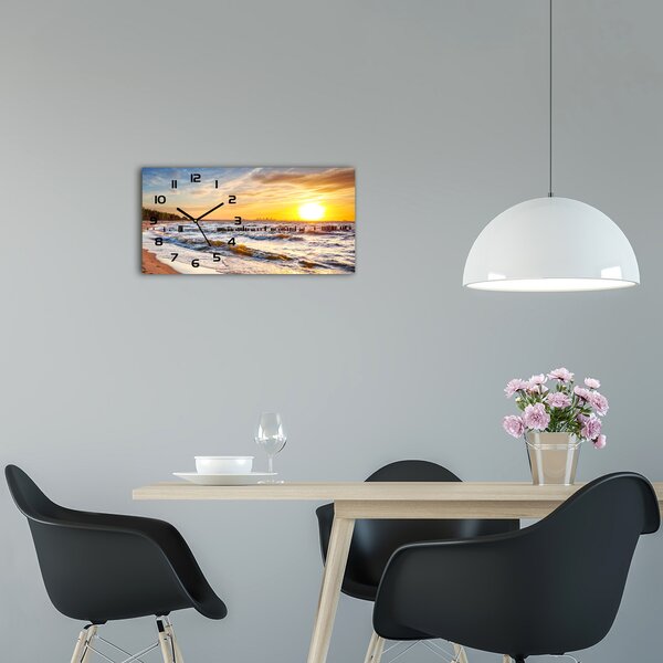 Ceas de perete orizontal din sticlă Sunset Beach
