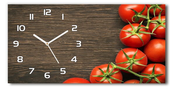 Ceas de perete orizontal din sticlă Tomate pe lemn