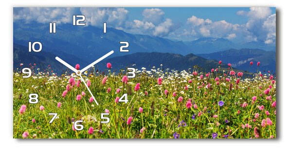 Ceas de perete orizontal din sticlă Meadow în munți