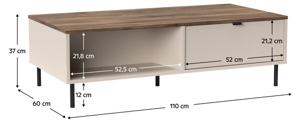 KONDELA Măsuţă de cafea, caşmir/stejar castello, EYCO 2S/110