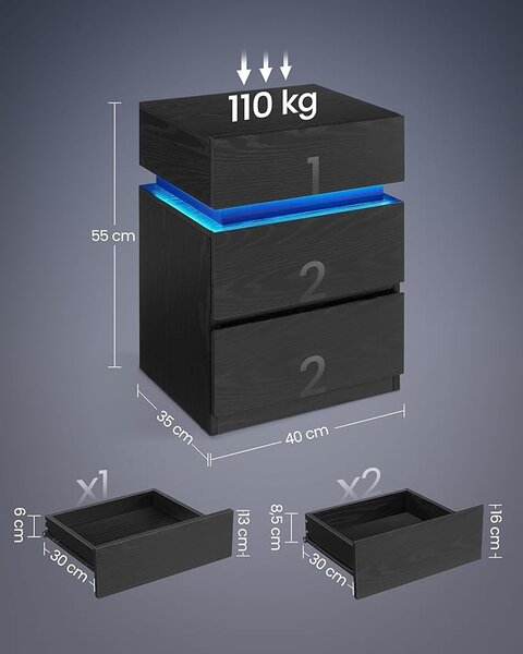 Noptiera cu LED Vasagle Negru 40x35x55 cm