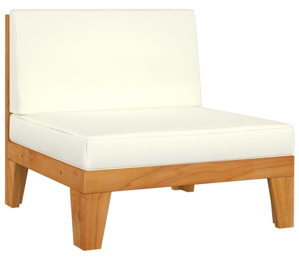 Canapea de mijloc modulară, perne alb crem, lemn masiv acacia
