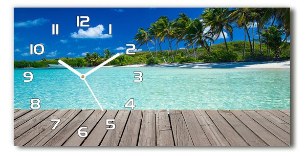 Ceas de perete modern din sticla plaja tropicala