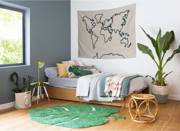 Covor pentru copii verde închis lavabil/țesut manual din bumbac 120x180 cm Monstera Leaf – Lorena Canals