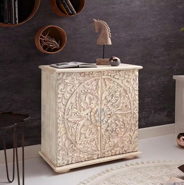 Comodă ~Veneția~ sculptată manual, 75 cm lățime, material lemn masiv de mango