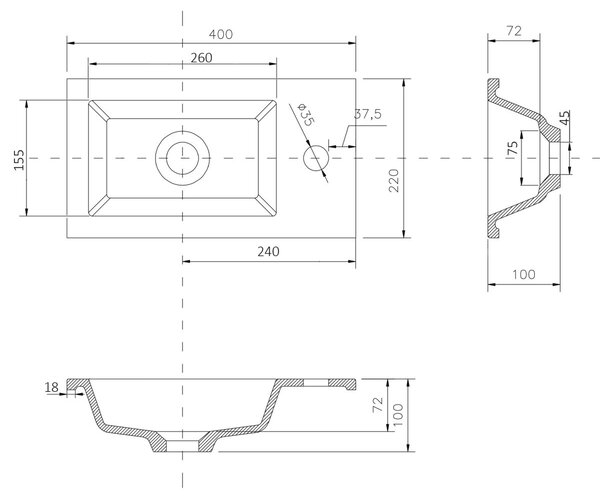 Aqualine lavoar 40x22 cm dreptunghiular mobilier alb luciu LM420