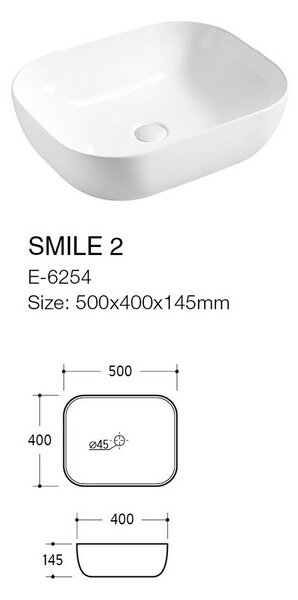 Comad Smile lavoar 50x40 cm dreptunghiular de blat alb luciu UM-6254SMILE50DP