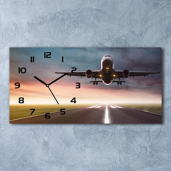 Ceas de perete modern din sticla avionul decolează