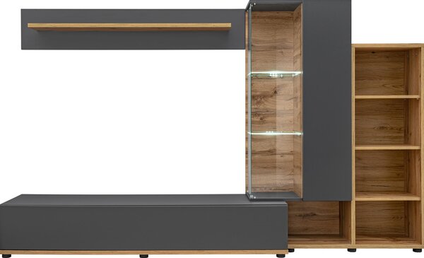 Mobilier living Siluett (antracit + stejar wotan) (cu iluminat LED). 1097583