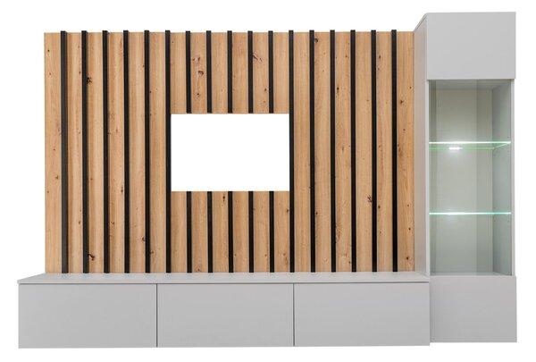 Mobilier living Vertic (stejar artisan + perla gray) (cu iluminat LED). 1097586