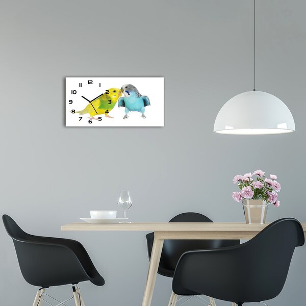 Ceas de perete orizontal din sticlă budgies