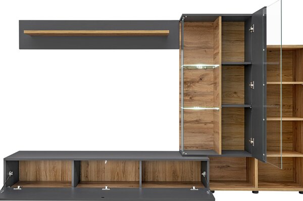 Mobilier living Siluett (antracit + stejar wotan) (cu iluminat LED). 1097583