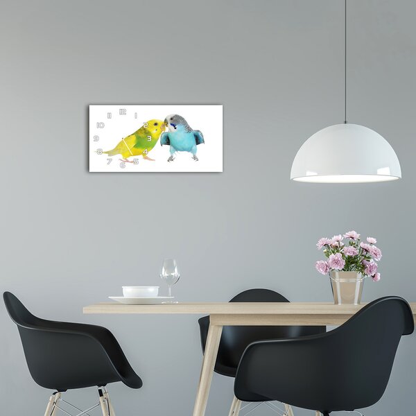 Ceas de perete orizontal din sticlă budgies