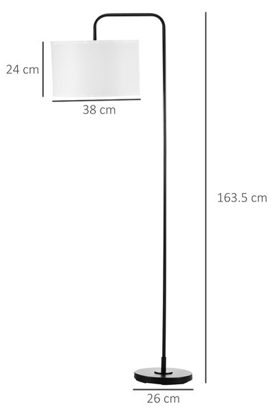 Homcom Lampadar Arcuit, Design Modern cu Abajur din Țesătură și Structură din Oțel, 64x38x163.5 cm, Alba și Neagră, pentru Interior | Aosom Romania