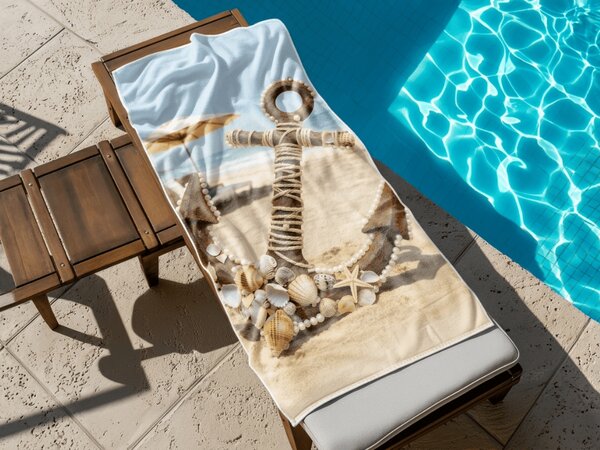 Prosop de plaja cu uscare rapida ANTIC ANCHOR colorat 70 x 140 cm, 100% microfibra