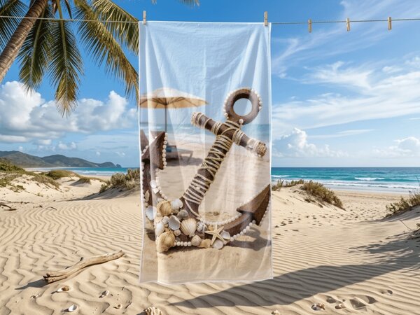 Prosop de plaja cu uscare rapida ANTIC ANCHOR colorat 70 x 140 cm, 100% microfibra