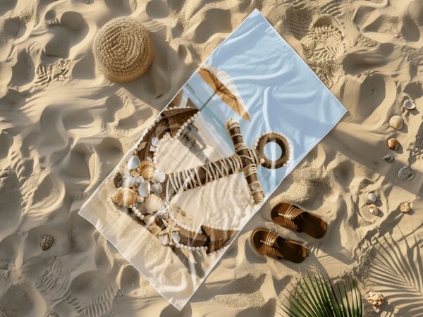 Prosop de plaja cu uscare rapida ANTIC ANCHOR colorat 70 x 140 cm, 100% microfibra