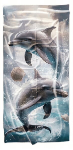 Prosop de plaja cu uscare rapida DOLPHINS albastru 70 x 140 cm, 100% microfibra