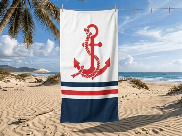 Prosop de plaja XXL cu uscare rapida CAPTAIN alb 150 x 210 cm, 100% microfibra