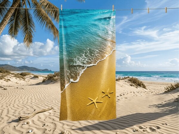Prosop de plaja cu uscare rapida SUNNY BEACH colorat 70 x 140 cm, 100% microfibra