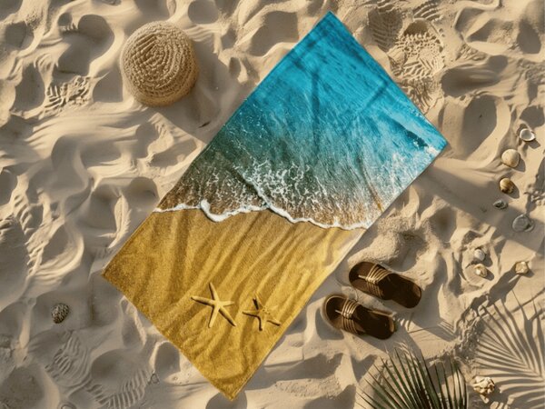 Prosop de plaja cu uscare rapida SUNNY BEACH colorat 70 x 140 cm, 100% microfibra
