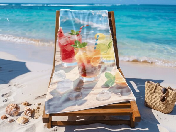 Prosop de plaja XL cu uscare rapida COLD DRINKS colorat 100 x 180 cm, 100% microfibra
