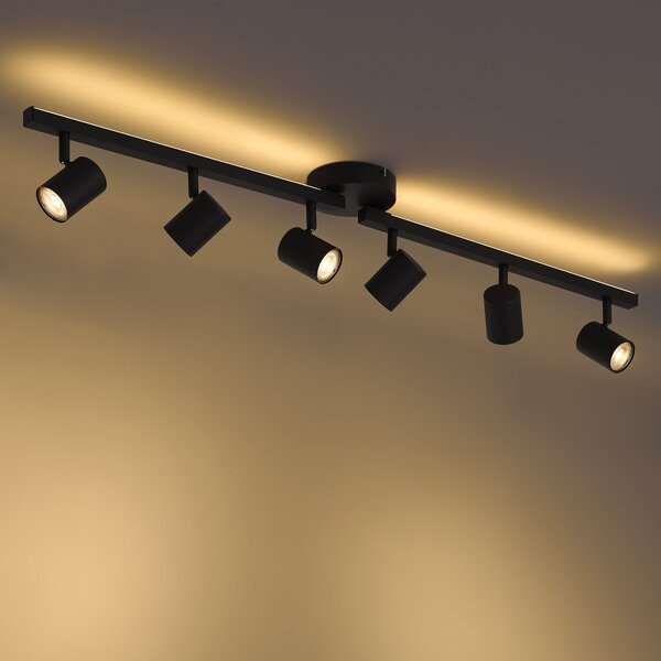 Spot de tavan modern negru cu 6 lumini GU10 de 50 mm cu iluminare de fundal și întrerupător cu 3 căi - Back Up