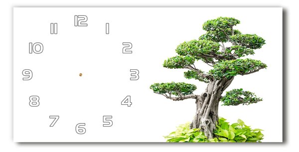 Ceas de perete orizontal din sticlă copac bonsai